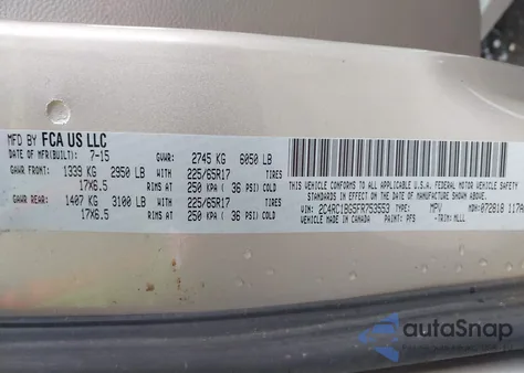 2015 Chrysler Town & Country Touring from USA, damaged, VIN 2C4RC1BG5FR753553
